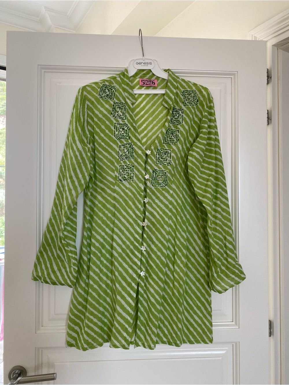 Lightweight Green Striped Embroidered Tunic Top
